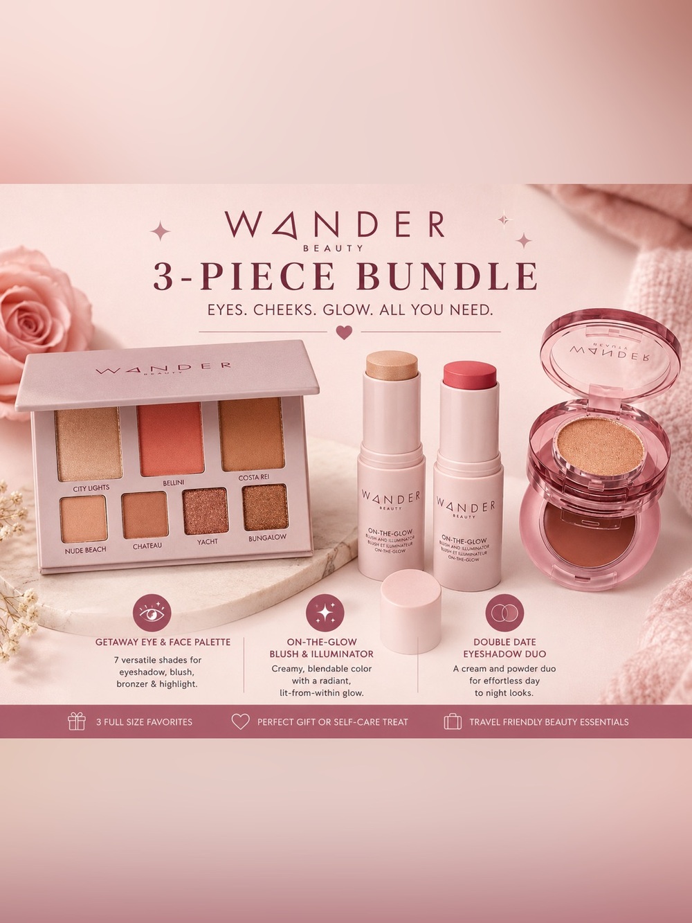 Wander Beauty Makeup Bundle Getaway Palette Double Date & On-The-Glow NIB